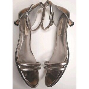 Antonio Melani Sandals Sz 7 Silver Metallic Leather Strappy Kitten Heel $150